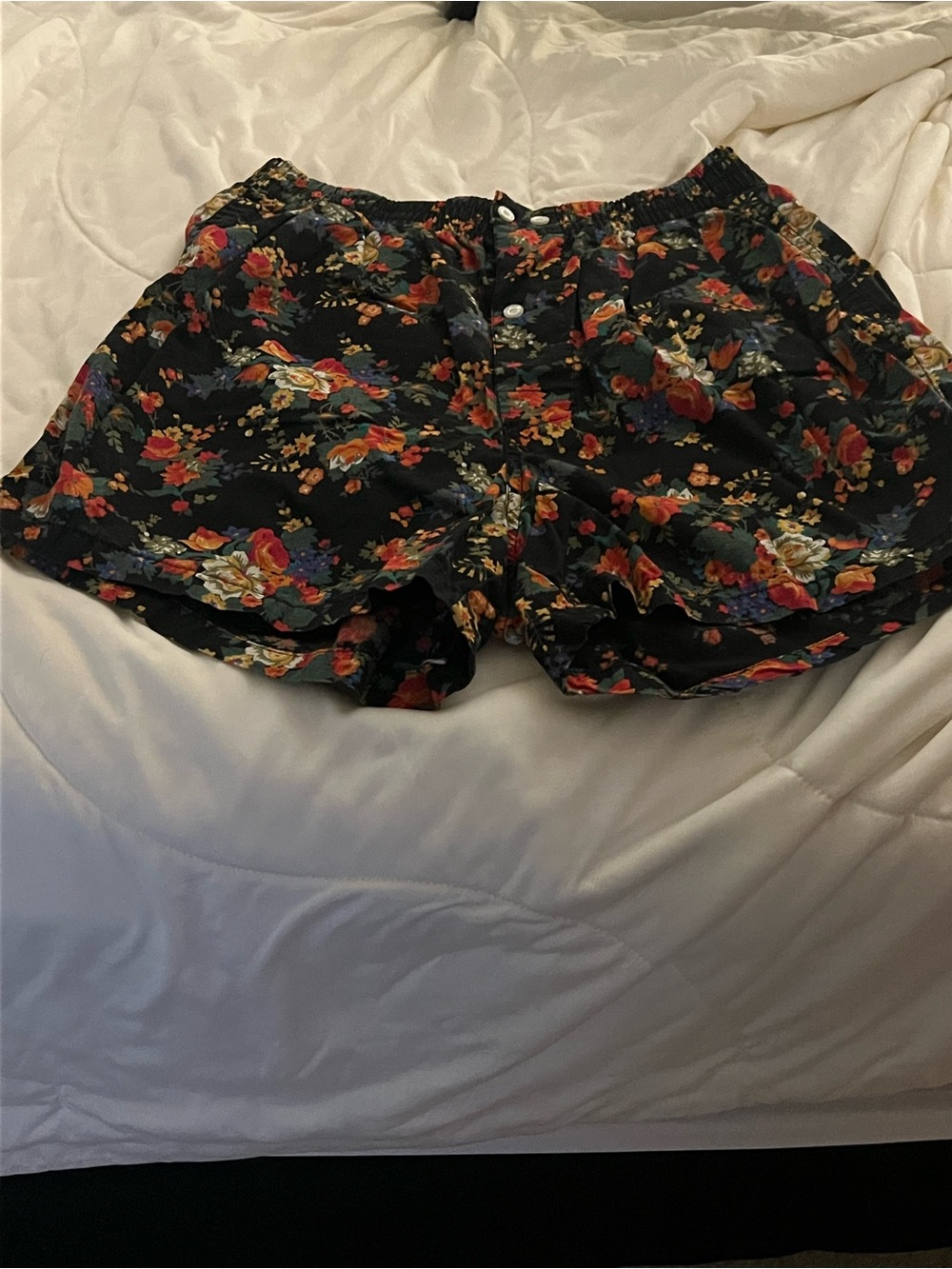GAP Black Floral Button-Front Women's Shorts with Red & Orange Blooms